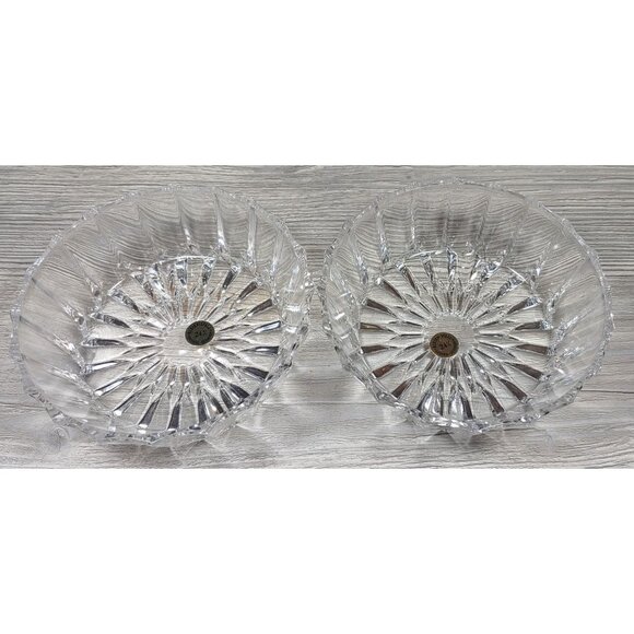 Pair Of Vintage 24% Lead Crystal Bowls With Ribbed & Starburst Design - Picture 1 of 9